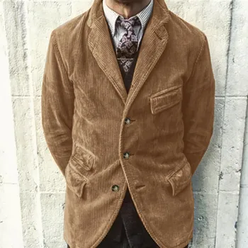  Sonbahar Kış Moda Rahat Takım Elbise Erkek Kadife İnce Düz Renk Cep Toka Ceket Ceket Üst Turn-Aşağı Yaka Ceket Giyim