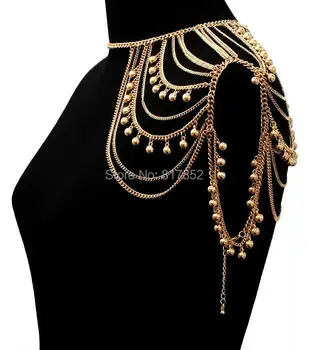  Yeni Stil BY426 Kadın Moda Altın renk Zincirler Takı Küçük Bells Tek Omuz Zincirleri göbek takısı 2 renkler