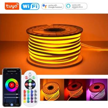  Tuya Akıllı 220V LED Neon şerit ışık RGB IP67 Silikon Esnek Bant Şerit WiFi Bluetooth Uzaktan Kumanda oda Dekorasyon İçin