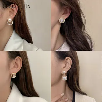  Kore Tarzı Altın Renk İnci Küpe Deldi Olmadan Kadınlar için Moda Sevimli Yay-düğüm Kalp Geometrik kulak klipsi İyi Hediye