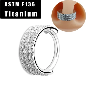  ASTM F136 Titanyum Septum Piercing Burun Halkası Üçlü Yığılmış Cz Menteşeli Segment Kulak Kıkırdak Tragus Helix Küpe Burun Takı