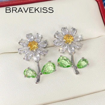  Bravekıss Ayçiçeği Çiçek AAA + Kübik Zirkonya Hoop Küpe Kadınlar için Bildirimi Küpe Çok Renkli Moda Hint Takı UE0850
