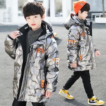  Kış Ceket Erkek Çocuk Ceket Moda Kapşonlu Sıcak Mektuplar Baskı Genç Giyim Giyim Parkas Kalınlaşmak Yüksek Kalite
