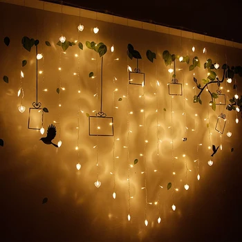  X 1.5m 128leds Kalp Şekli Dize Işık AB 220V Tatil Noel düğün dekorasyon Perde saçağı lamba ışık led 
