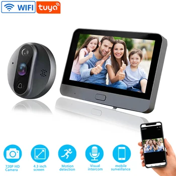  4.3 İnç Wifi Tuya Akıllı Video Kapı Zili PIR Hareket Algılama Mobil Görüntülü Arama Sesli İnterkom HD Kamera Gece Görüş Kapı Zili