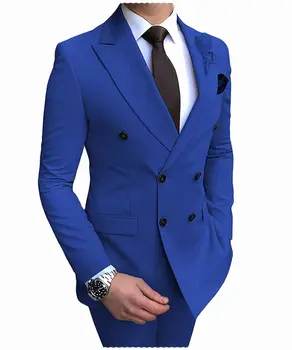  2022 Yeni Bej erkek Takım Elbise 2 Adet Kruvaze Çentik Yaka Düz Slim Fit Casual Smokin Düğün İçin (Blazer + Pantolon)