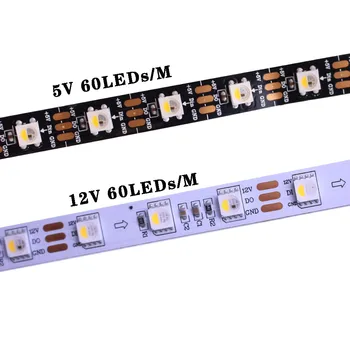  SK6812RGBW RGBWW 60 LEDs/m esnek LED ışık şeridi IP20 IP65 IP67 Beyaz PCB 1 IC sürücü 3 leds Adreslenebilir Led Şerit DC12-24