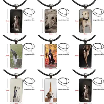  Cam Cabochon Takı Çelik Renk Uzun Kolye Gerdanlık Dikdörtgen Kolye Kadınlar İçin Galgo Greyhound Köpek