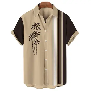  Hawaiian 3D Hindistan Cevizi Ağacı erkek Baskılı Gömlek Büyük Boy Casual Bluz Seyahat Tatil Kısa Kollu Üst Plaj Vintage ERKEK GİYSİLERİ