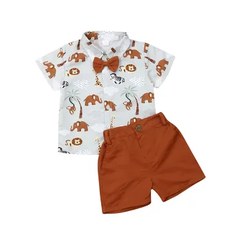  Yeni Çocuk Boys Baskı Giyim Seti Rahat kısa kollu tişört + kısa pantolon Takım Elbise 1-6 Yıl Cilt Dostu Ve Rahat