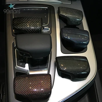  Değiştirmek Siyah Gerçek Karbon Fiber Seçici Kolu Kolu Vites Topuzu Hentbol Kapak için Audi A4 B9 A5 S4 S5 Q5 Q7 2016 -2018