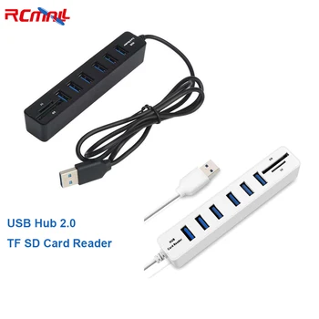  RCmall Çoklu USB 2.0 Hub USB Splitter Yüksek Hızlı 6 Port TF USB kart okuyucu USB Genişletici PC Laptop İçin Beyaz / Siyah