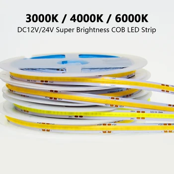  FCOB LED şerit ışık 320 LEDs yüksek yoğunluklu esnek FOB COB Led ışıkları RA90 sıcak doğa soğuk beyaz doğrusal kısılabilir DC12V 24V