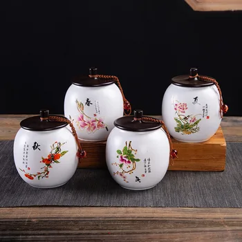  Beyaz Porselen Çay Caddy Çay Yaprağı Kutusu Puer Yeşil Çay Mühürlü Depolama Kavanoz İlkbahar Yaz Sonbahar Kış Çin Tarzı Seramik El Sanatları