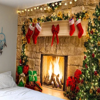  Noel Dekorasyon Goblen Noel Arka Plan Duvara Monte Goblen Şömine Noel Kırmızı Çorap Odası Yatak Odası Ev Dekor
