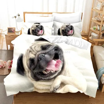  Komik Pug Köpekler 3D nevresim takımı Yorgan yatak örtüsü seti Köpek Yorgan Çift Kral Kraliçe Tek Sevimli hayvan Tasarım Özel Yatak Örtüsü