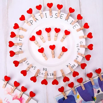  10 Adet / grup El Sanatları Fotoğraf Klip Aile Bekarlığa Veda Partisi Dekorasyon Klip 3.5 cm Mini Romantik Aşk Kalp şeklinde ahşap ataş