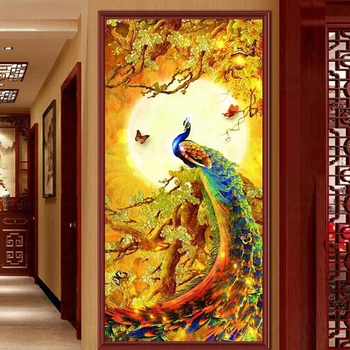  DİY Elmas boyama kiti Altın Tavuskuşu Güneş Elmas Mozaik Nakış Hayvan Duvar Sanatı Oturma Odası Koridor Ev Dekor Boyama