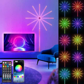  Akıllı havai fişek LED şerit ışık müzik ses Sync RGB renk değiştirme Bluetooth APP uzaktan kumanda havai fişek ışıkları parti dekor
