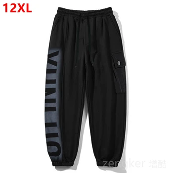  Kış sıcak artı boyutu erkek rahat sweatpants siyah artı yalın paket ayak spor pantolon 12XL 10XL 9XL 8XL joggers erkekler