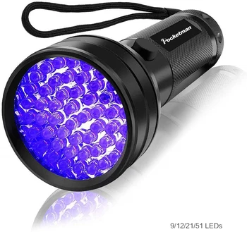  Işık UV ışık 395-400nm LED UV el feneri meşale ışık lamba yüksek kaliteli siyah 51LED 21LED 12LED kendini savunma POCKETMAN Q5