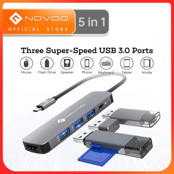  NOVOO 5-in-1 USB C HUB Tipi C HDMI uyumlu HUB 3 USB 3.0 Splitter PD100W Hızlı Şarj İçin MacBook Pro Hava Nintendo Anahtarı