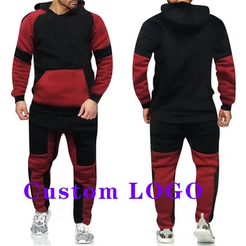  Sonbahar / Kış yeni erkek marka günlük giysi Koşu Spor Dikiş Hoodie + Pantolon iki parçalı erkek kazak erkek takım elbise Özel LOGO