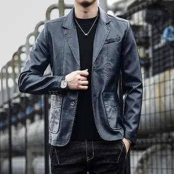  Yüksek Quality5XL erkek Moda Iş Zarif Düz Renk Genç Deri Ceket Rahat Ince Beyefendi İtalyan Tarzı Resmi Blazer