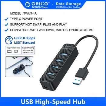  ORICO TWU3 4A 7A USB 3.0 HUB İle C Tipi Güç Kaynağı Bağlantı Noktası 4/7 Port USB3.0 Splitter OTG Adaptörü İçin pc bilgisayar Aksesuarları