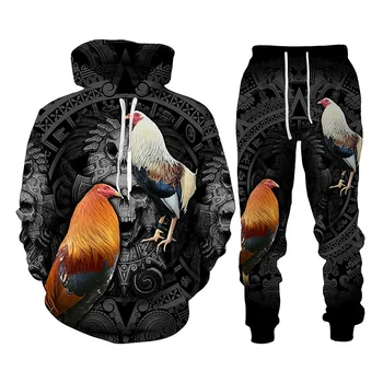  Yeni Serin Horoz Avcılık Camo 3D Baskılı Hoodies Kazak Erkek Sweatpants Seti Unisex erkek eşofman Moda Erkek Giyim Takım Elbise