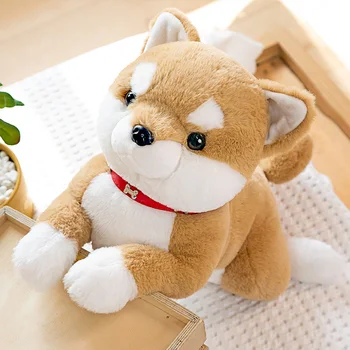  Gerçekçi Shiba Inu Köpek peluş oyuncaklar Simülasyon Dolması Köpek Corgi Dereotu Yumuşak Kawaii Karikatür Hayvan Yastık Hediye Çocuklar Çocuklar için