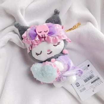  Sanrio Kuromi Küçük Şeytan Kawaii Uyku Pozisyonu Pijama Modelleme sevimli bebek Anahtarlık Peluş Kolye Kabarık Yumuşak Doldurulmuş Hediyeler