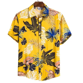  2022 Yeni Yaz Varış erkek Gömlek Erkekler Hawaiian Camicias Rahat Bir Düğme Vahşi Gömlek Baskılı Gömlek Kısa kollu Bluzlar Tops