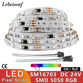  5M 12V 24V LED piksel ışık şeridi Adreslenebilir Dijital RGB SMD 5050 Akıllı IC SM16703 60 LEDs / M Akan Su Marquees KTV lamba çubuğu