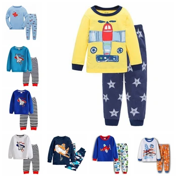  İlkbahar / Sonbahar çocuk pijamaları Çocuk Pijama Hayvan Pijama 2-7 Yıl Kız Erkek Şerit Kıyafeti Uçak Pjs Bebek Pijama