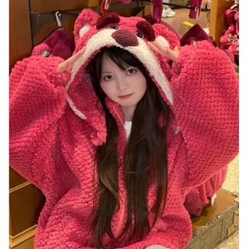  Disney Lotso Alien Kız Peluş Kalınlaşmış Gevşek kapüşonlu süveter Kawaii Anime Sonbahar ve Kış Sıcak Tutmak pamuklu giysiler Kız Hediye
