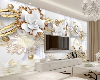  Beibehang 3D Duvar Kağıdı Daire Lüks Kabartma Çiçek İnci Takı TV Arka Plan Duvar Oturma Odası Yatak Odası Fotoğraf Duvar Kağıdı duvar