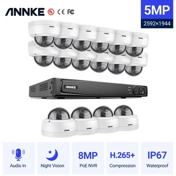  ANNKE 16CH FHD 5MP POE Ağ Video Güvenlik Sistemi H. 265 + 8MP NVR İle 16X5 MP Dome Gözetim POE Kameralar İle Ses Kayıt