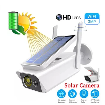  Güneş Kamera 3MP HD Gece Görüş Su Geçirmez Kablosuz GÜNEŞ PANELI Düşük Güç Akülü CCTV Güvenlik Gözetim IP kamera