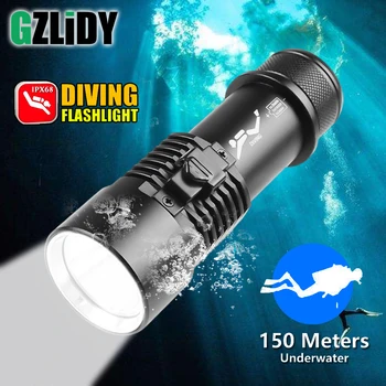  Güçlü XHP70 LED dalış el feneri profesyonel sualtı dalış fener IP68 su geçirmez sınıf 18650 Torch sarı + beyaz ışık