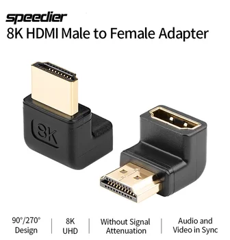 HDMI uyumlu 2.1 Erkek dişi adaptör Kablosu 8K 60Hz 4K 120Hz 90 ve 270 Derece Sağ Açı Dönüştürücü AM / AF Bilgisayar TV