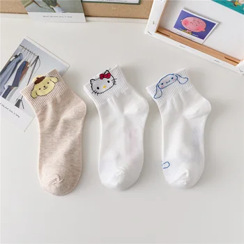 2 Çift Cinnamorol Çorap Onpompurin Hello Kitty Çorap Kawaii Pamuk Çorap Kısa Tüp Spor Nefes Rahat Sokak Çorap