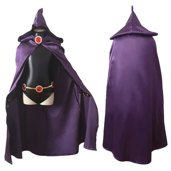  Titans Raven Teen Titans Kostümleri Pelerin Kemer Parti Cadılar Bayramı Anime Tulumlar Cosplay Fantezi Balo Pelerin Takım Peruk Mor Giyim