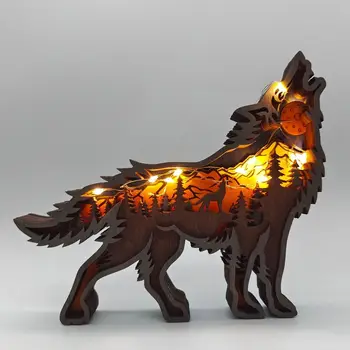  El yapımı ahşap 3D ayı geyik hayvan oyma el sanatları ışık dekor ev noel süs yeni yıl noel Navidad hediye