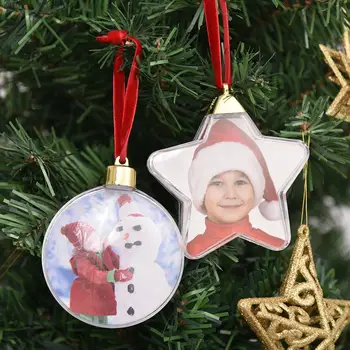  1 ADET Noel Şeffaf Fotoğraf Çerçevesi Plastik Beş yıldızlı Top Noel Süslemeleri DIY Ağacı asılı dekorlar Çocuklar Hediye