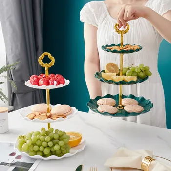 Avrupa Üç katmanlı Kek Standı Düğün Parti Tatlı Masa Şeker meyve tabağı Kek Kendi Kendine yardım Ekran Ev Masa Dekorasyon Tepsileri