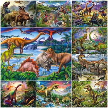  Dinozor 5D DIY Elmas Boyama Mozaik Sanat Elmas Nakış Hayvan İlkel Orman Manzara Çapraz dikiş kitleri Ev Dekor