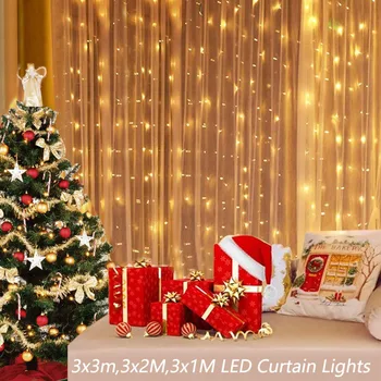  3x3M yılbaşı dekoru LED Garland perde ışıkları 8 modları USB uzaktan kumanda peri ışık zinciri yatak odası yeni yıl lambası