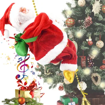  22cm Pil Kumandalı Halat Tırmanma Noel Baba müzikal Oyuncaklar Noel Ağacı Asılı Kolye Süs Dekor X-mas Süslemeleri