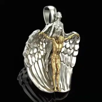 Mais novo anjo da bíblia saint michael pingente orar para nós colares & pingentes arcanjo asas de anjo jesus colar cristão jóias
